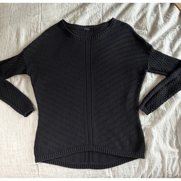 prAna Parker Perforated Crochet Open Knit Sweater Black Size XS Organic Cotton - Picture 2 of 16